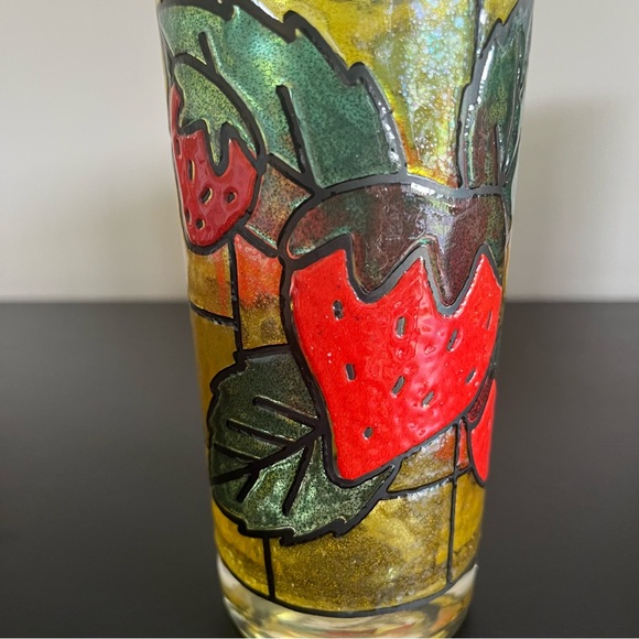 Strawberry Fruit Stained Glass Tumblers Vintage 1973 Set of 8 - Picture 10 of 15